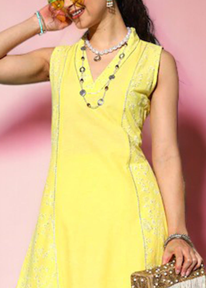 2 Pc Yellow Readymade Cotton Kurti Set Cheap Pice Wholesale