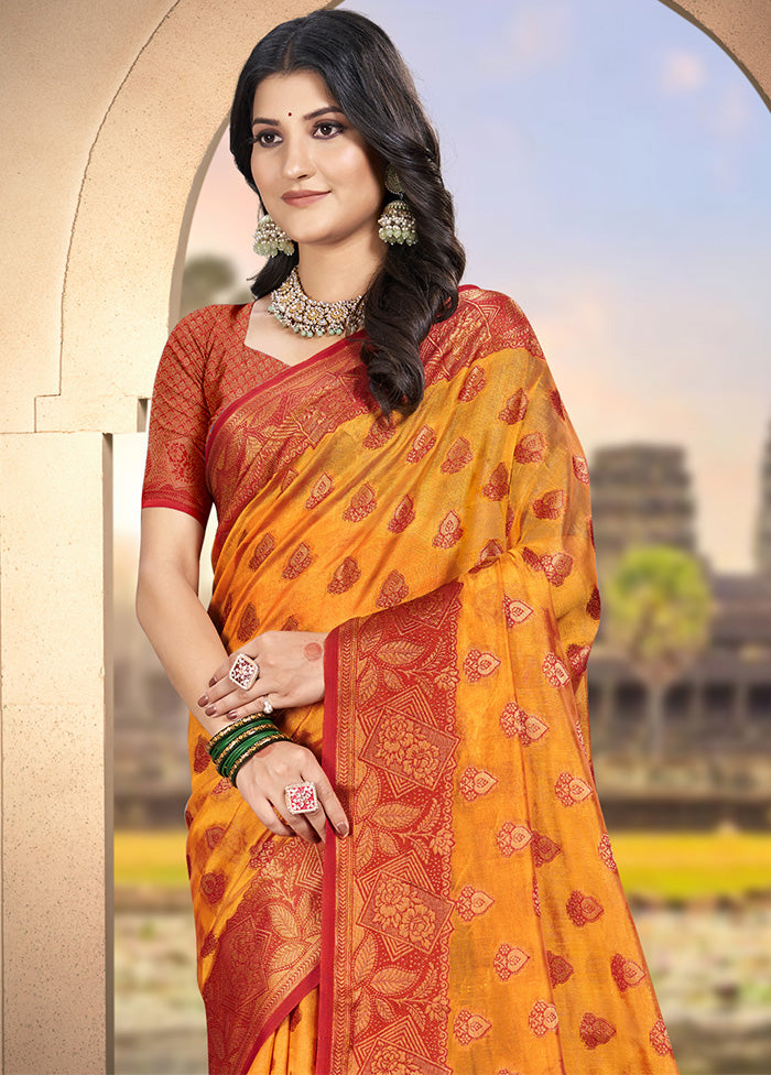 Yellow Spun Silk Saree With Blouse Piece Classic