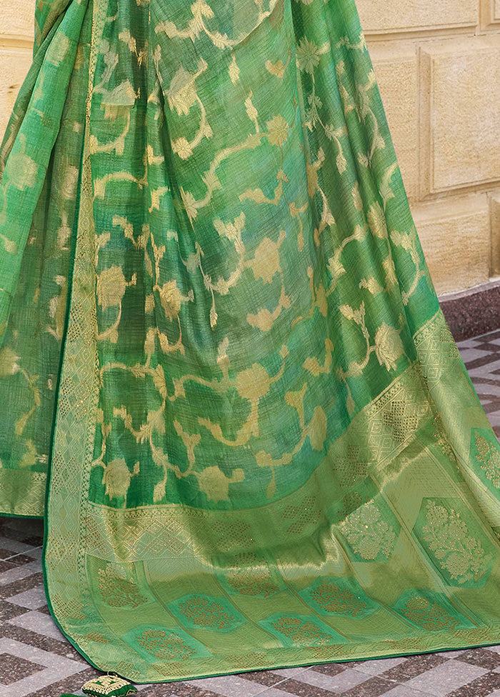 Green Spun Silk Saree With Blouse Piece Cheap Excellent