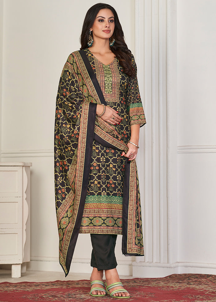 3 Pc Black Unstitched Pashmina Suit Set Best Wholesale Sale Online