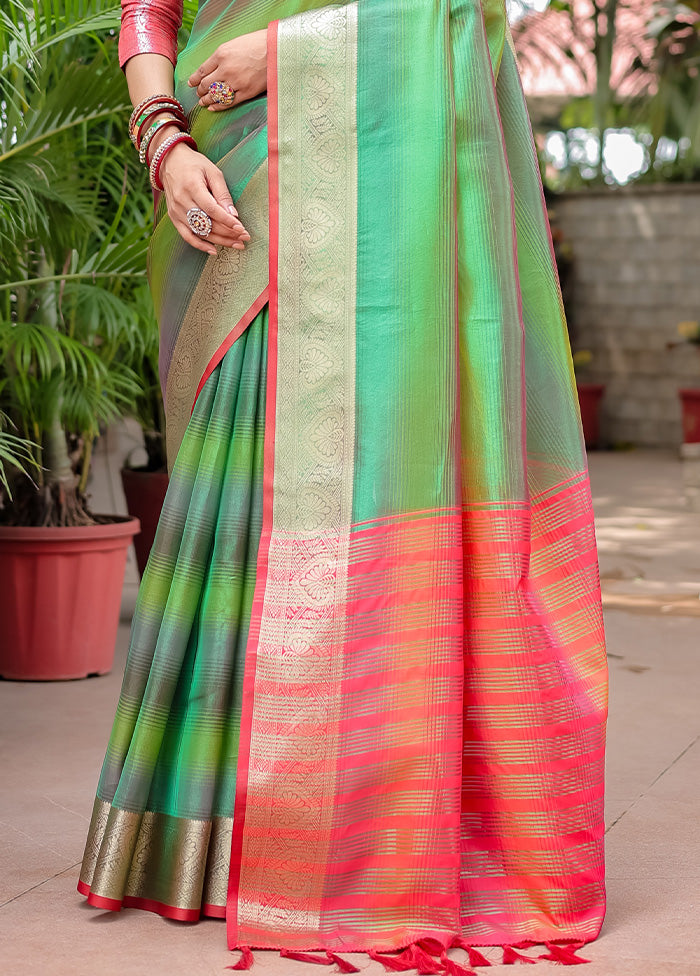 Green Banarasi Silk Saree With Blouse Piece Cheap Sale 2025 Newest