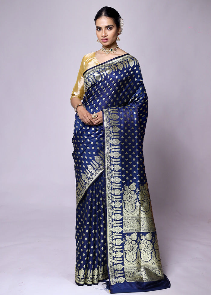 Blue Banarasi Silk Saree With Blouse Piece Sale Genuine