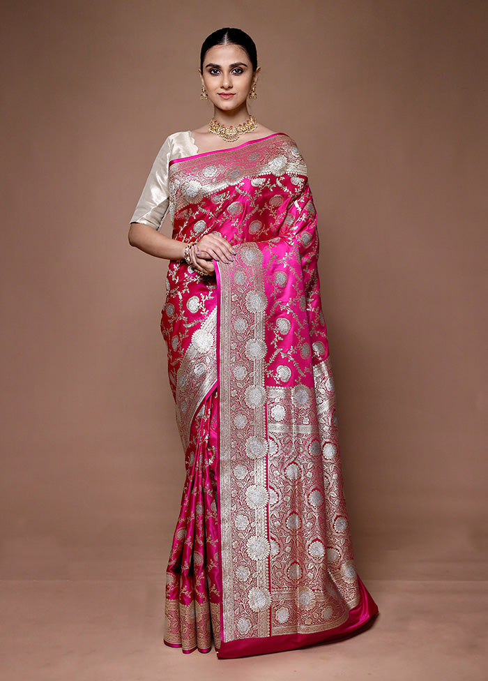 Pink Banarasi Silk Saree With Blouse Piece Official For Sale