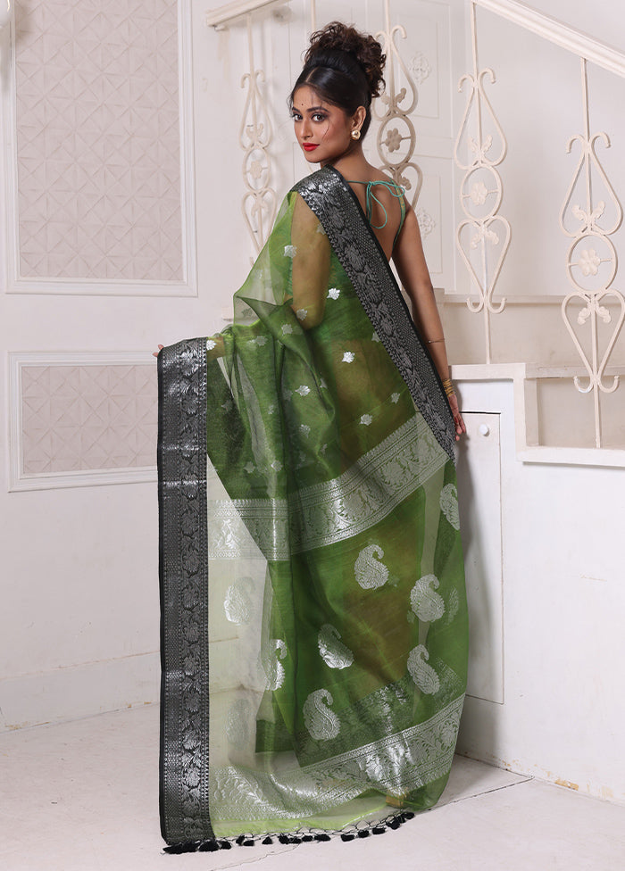 Green Spun Silk Saree With Blouse Piece Online Online For Sale