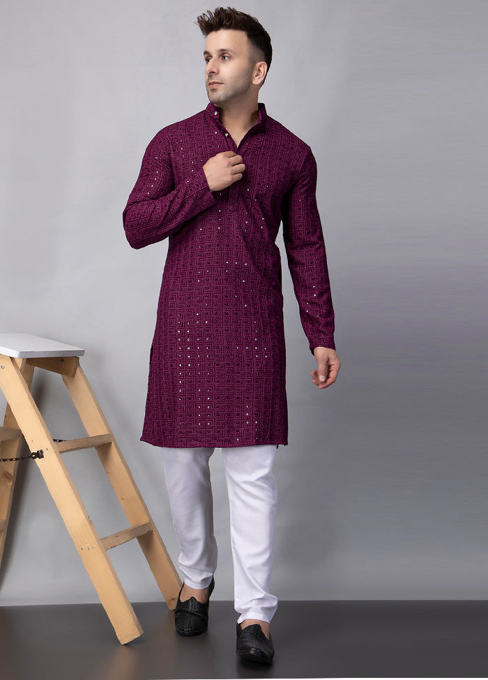 2 Pc Purple Viscose Kurta Pajama Set Extremely For Sale