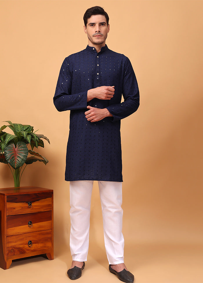 2 Pc Navy Blue Viscose Kurta Pajama Set Buy Cheap Low Shipping