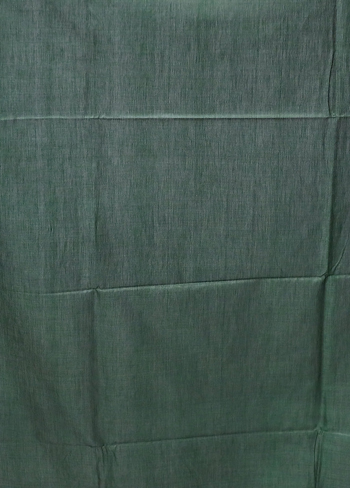 Green Handloom Tussar Pure Silk Saree With Blouse Piece Original For Sale