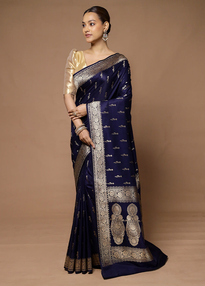 Blue Katan Silk Saree With Blouse Piece Discount Purchase