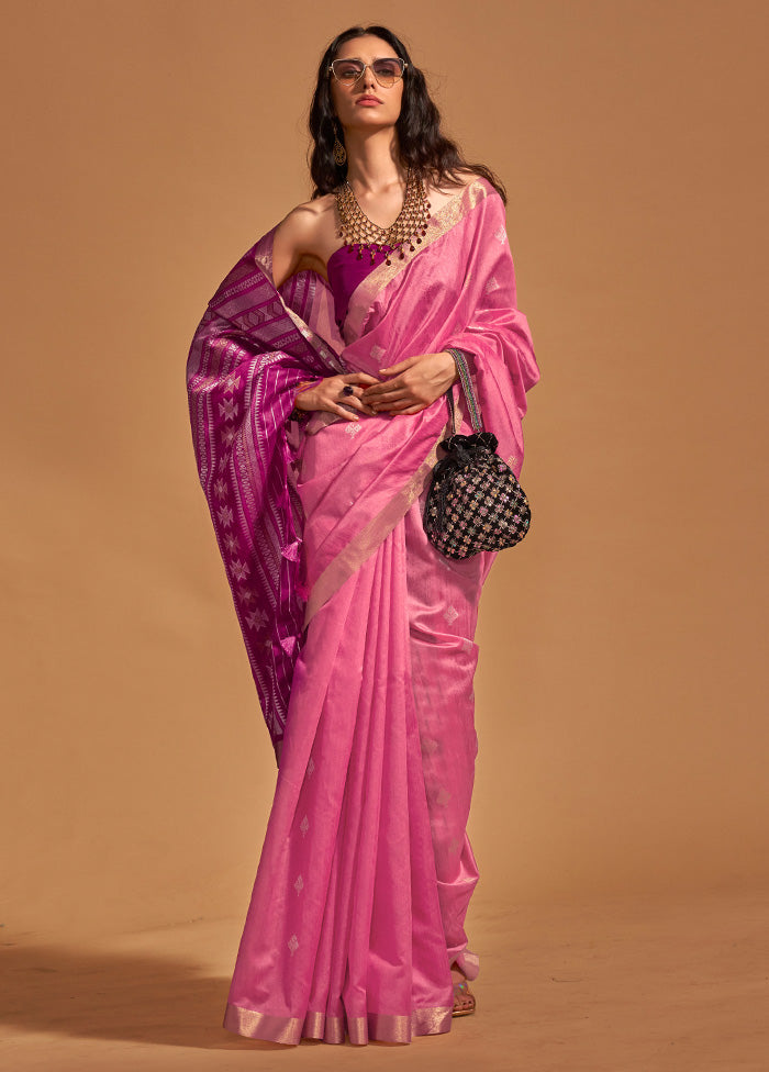 Pink Spun Silk Saree With Blouse Piece Clearance With Mastercard