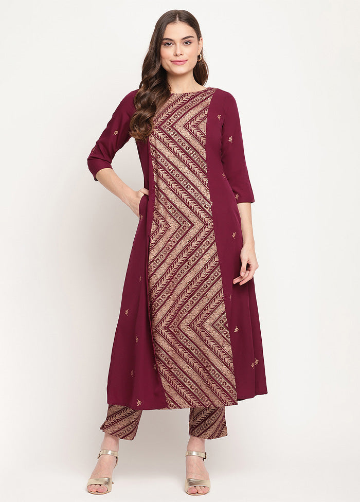 2 Pc Wine Readymade Silk Kurti Set Fashionable For Sale