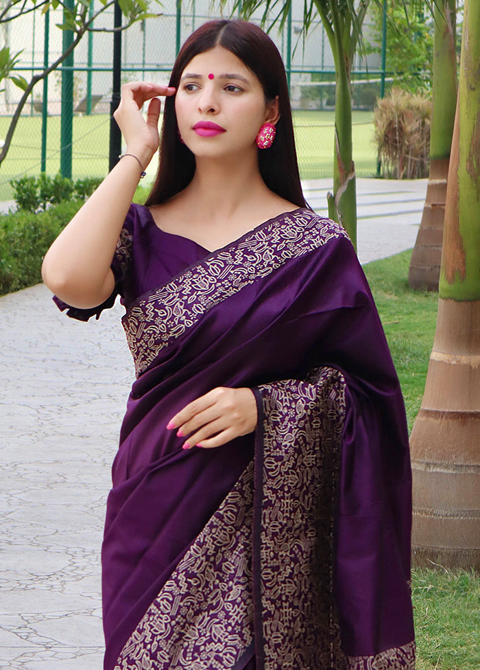 Purple Spun Silk Saree With Blouse Piece Find Great Cheap Online