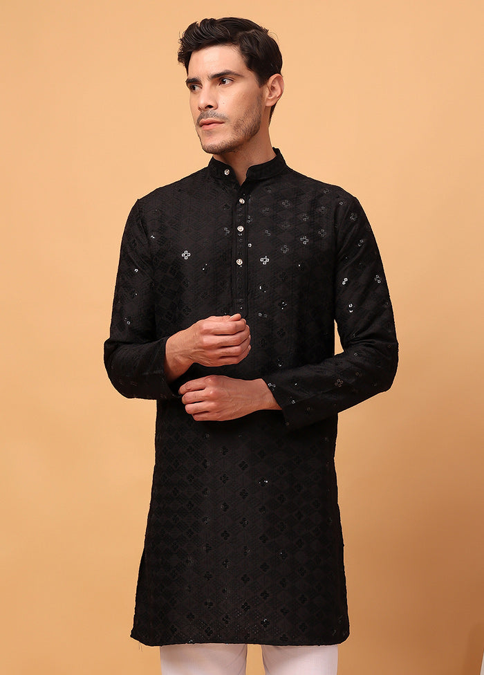 Black Viscose Embroidered Kurta Original Cheap Pice