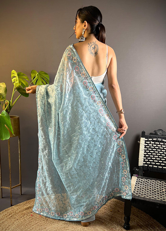 Grey Net Net Saree With Blouse Piece Clearance Best Store To Get