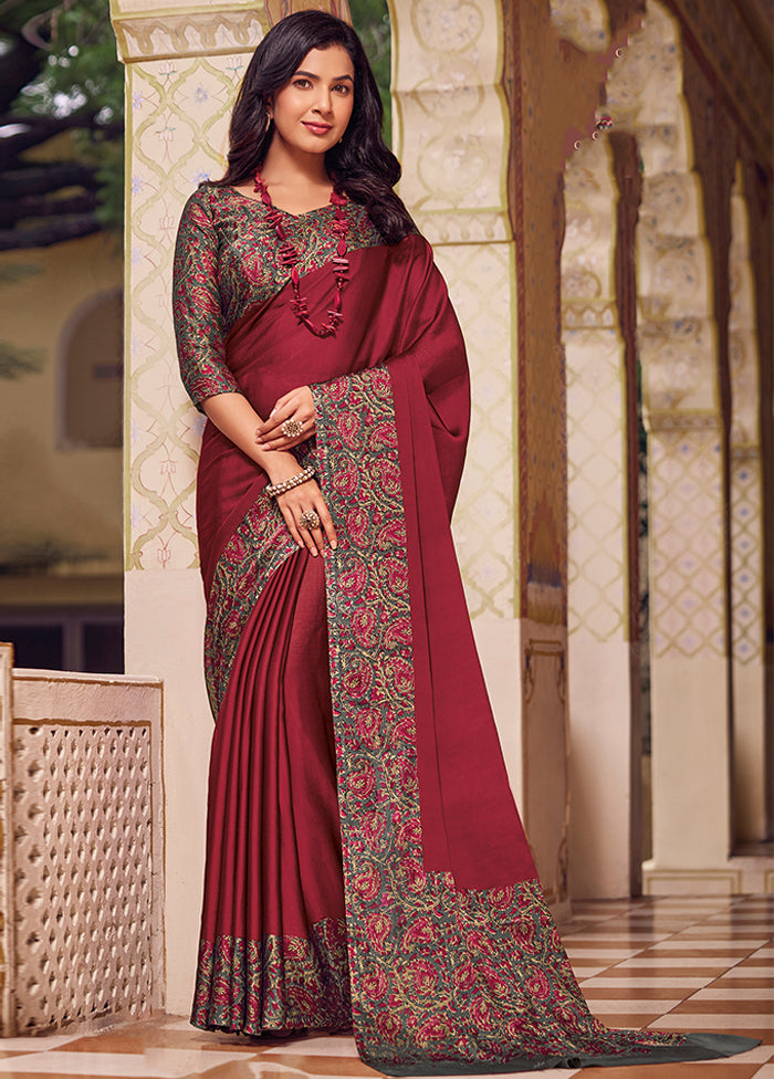 Red Chiffon Silk Saree With Blouse Piece Deals Online