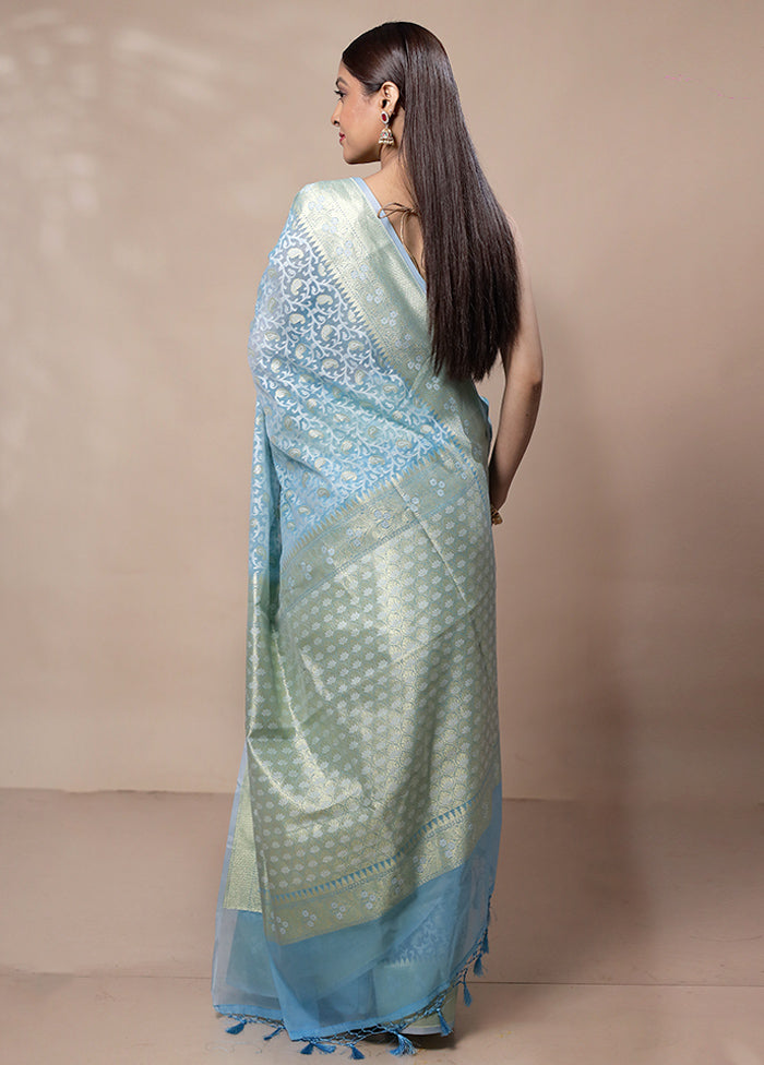 Sky Blue Kora Silk Saree With Blouse Piece 2025 Cheap Pice