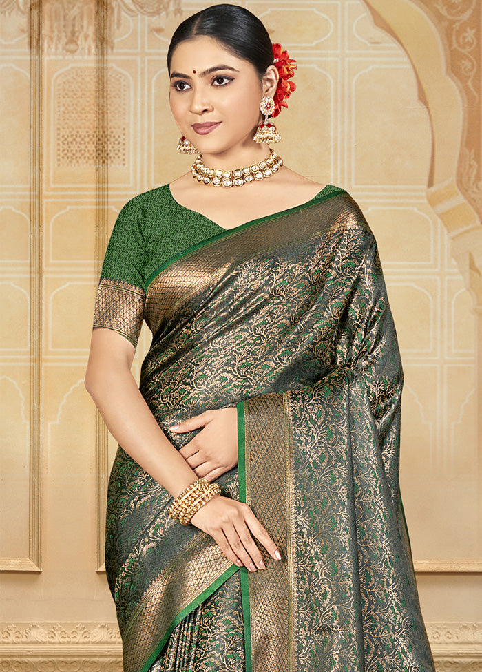 Green Spun Silk Saree With Blouse Piece Discount Great Deals