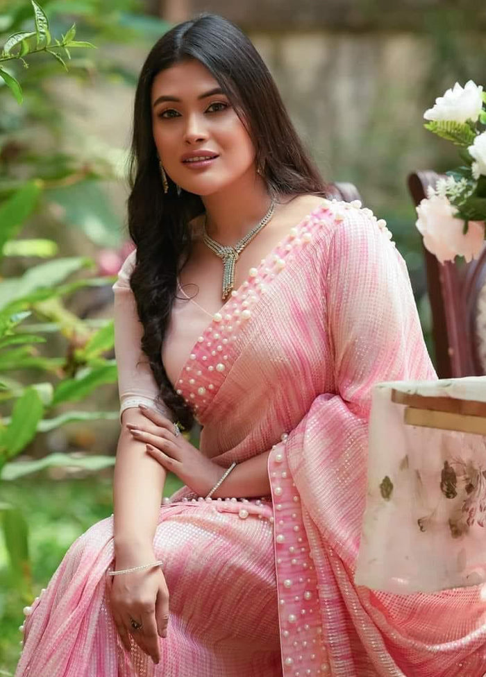 Baby Pink Georgette Saree With Blouse Piece Buy Cheap Browse