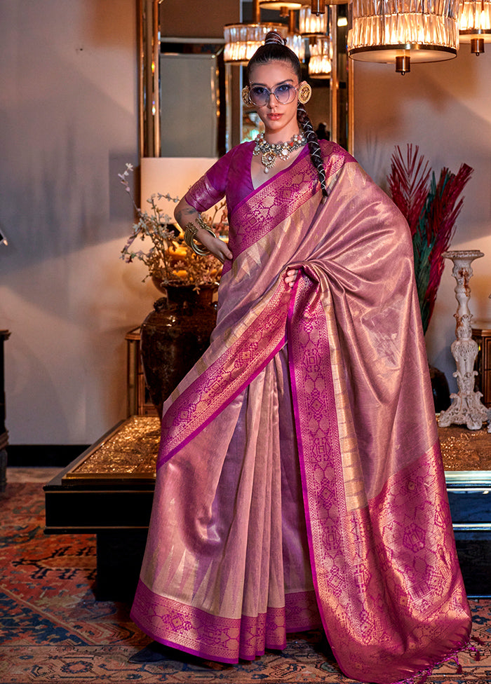 Pink Spun Silk Saree With Blouse Piece Discount Wide Range Of