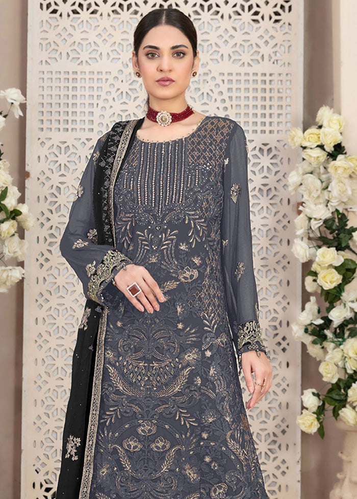 3 Pc Grey Semi Stitched Georgette Suit Set 2025 New Cheap Pice