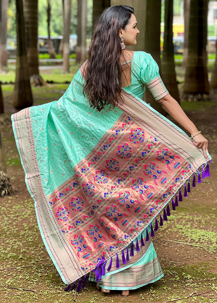 Sea Green Dupion Silk Saree With Blouse Piece Cheap Pice Free Shipping