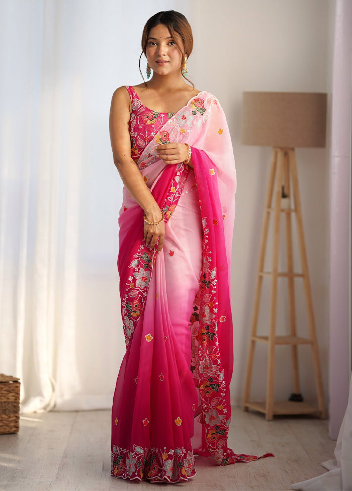 Pink Georgette Saree With Blouse Piece Discount Choice