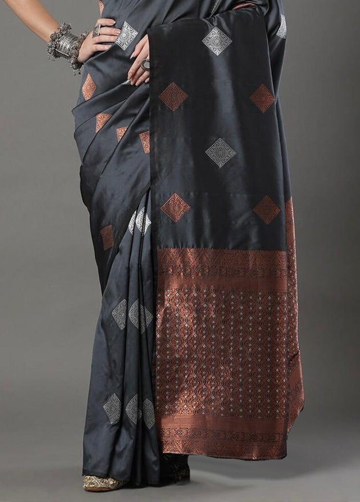 Grey Banarasi Silk Saree With Blouse Piece Online Online Clearance