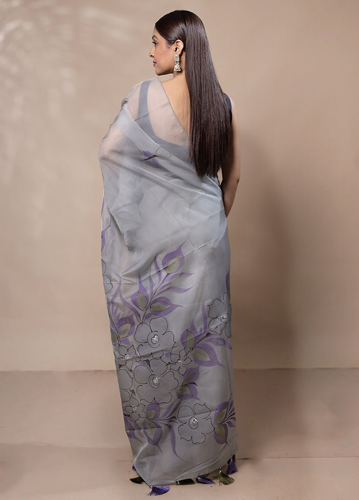 Grey Organza Saree With Blouse Piece Clearance Find Great