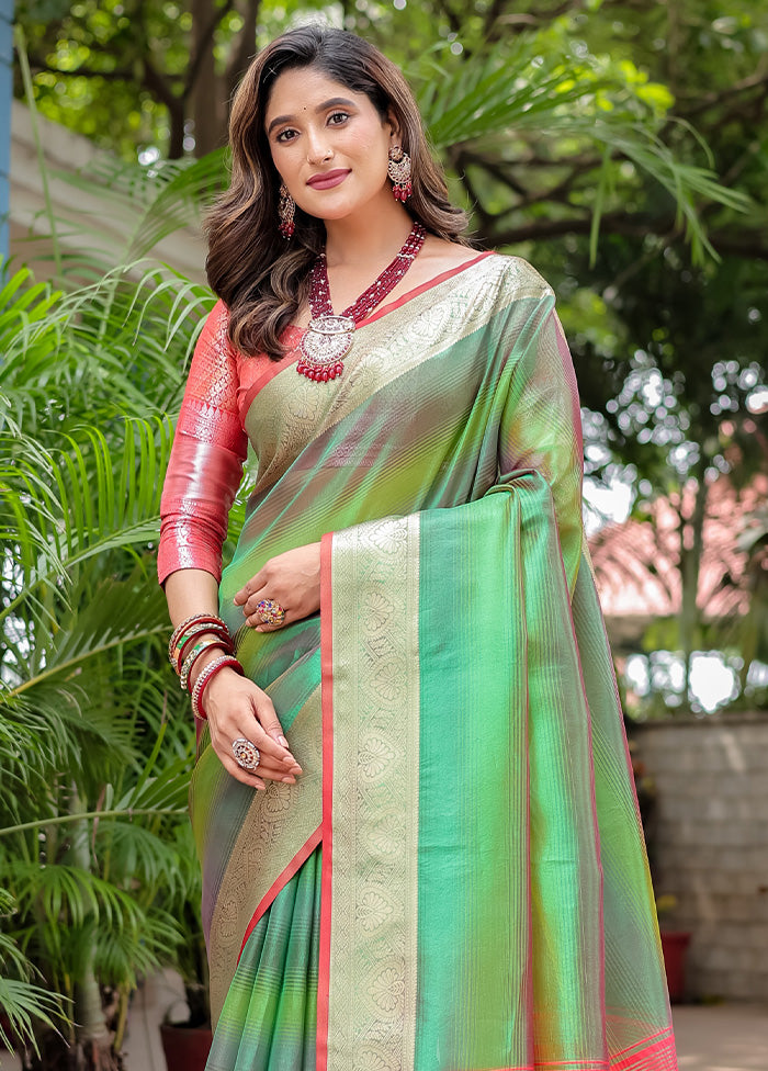 Green Banarasi Silk Saree With Blouse Piece Cheap Sale 2025 Newest