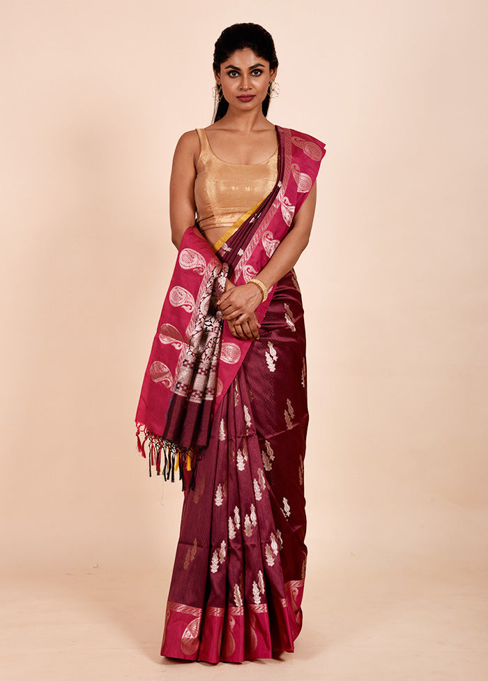 Maroon Cotton Saree With Blouse Piece Sale Manchester Great Sale