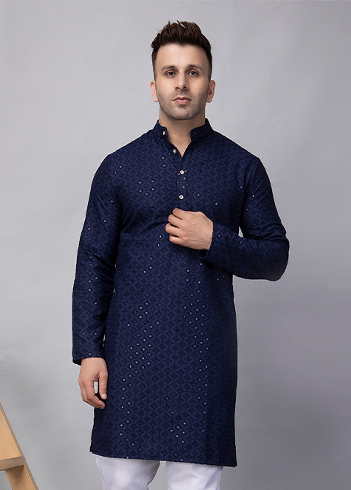 2 Pc Navy Blue Viscose Kurta Pajama Set Buy Cheap 100% Guaranteed