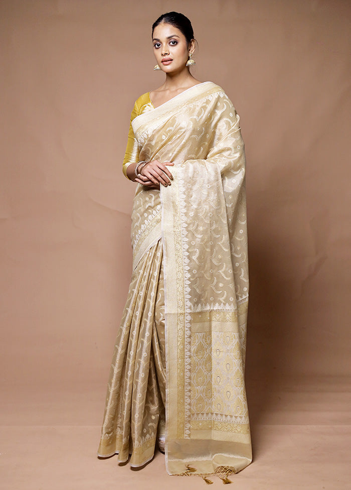 Cream Tissue Silk Saree With Blouse Piece Discounts Cheap Pice