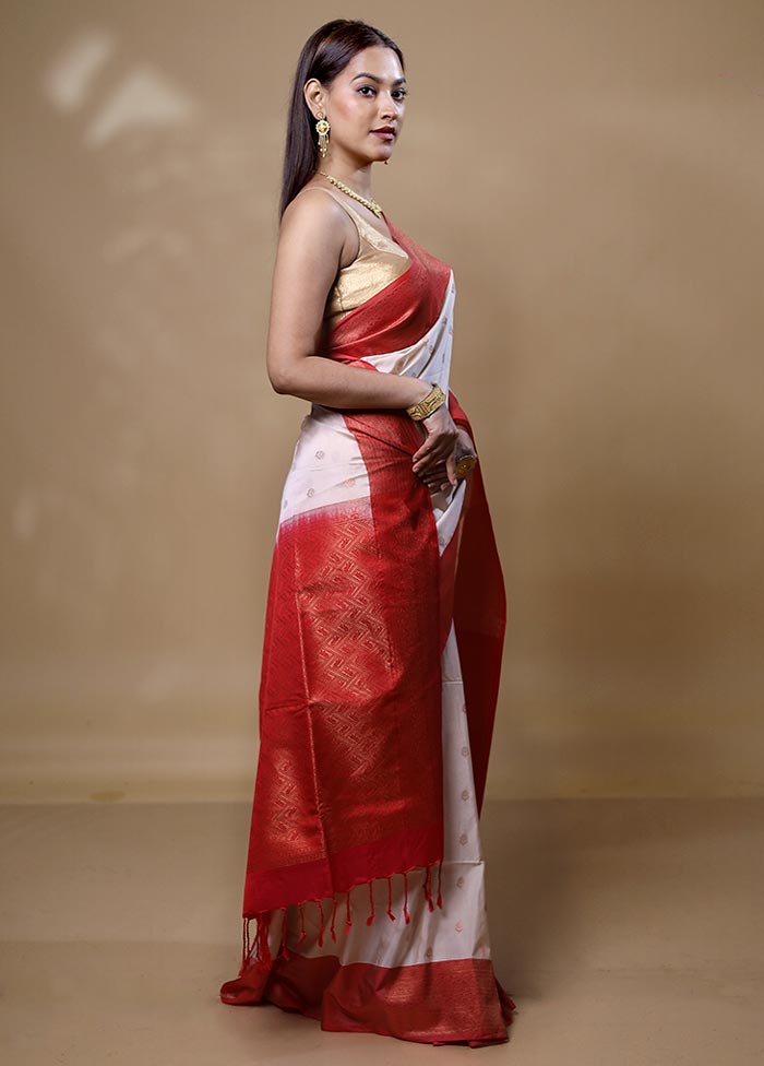 White Dupion Silk Saree With Blouse Piece Big Discount Online