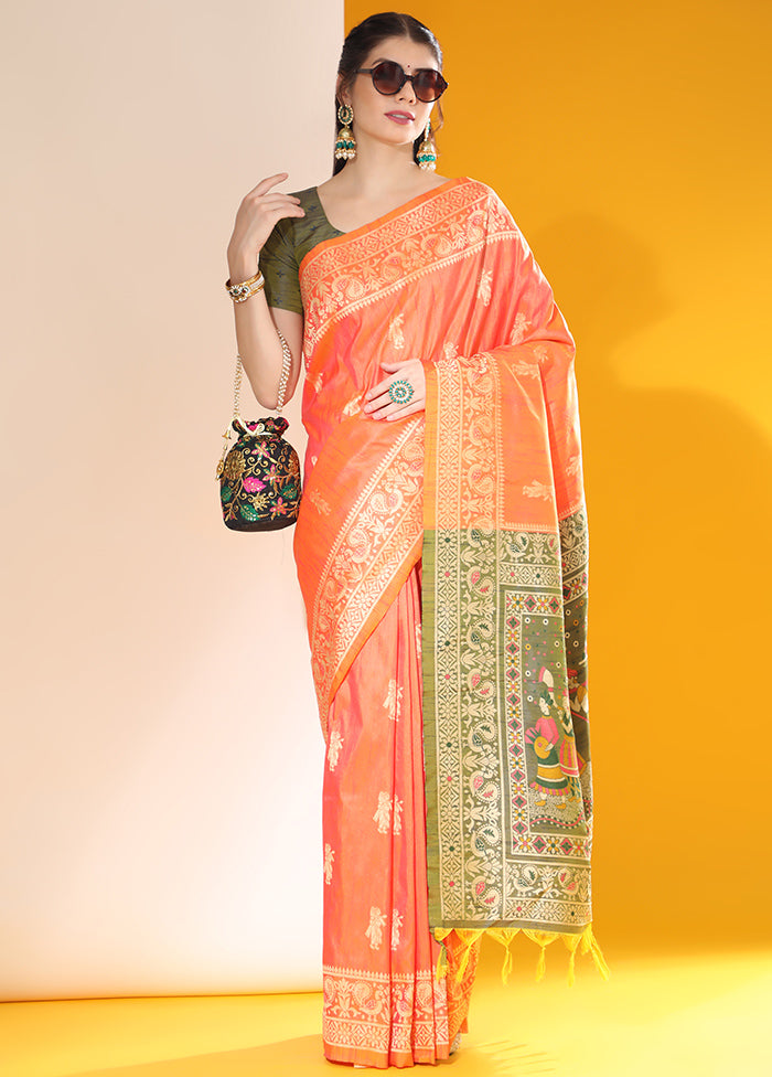 Orange Spun Silk Saree With Blouse Piece Buy Cheap Pices