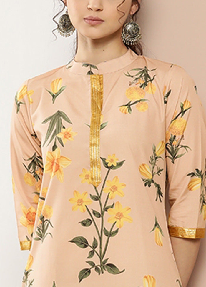 Beige Readymade Silk Kurti Collections Cheap Pice