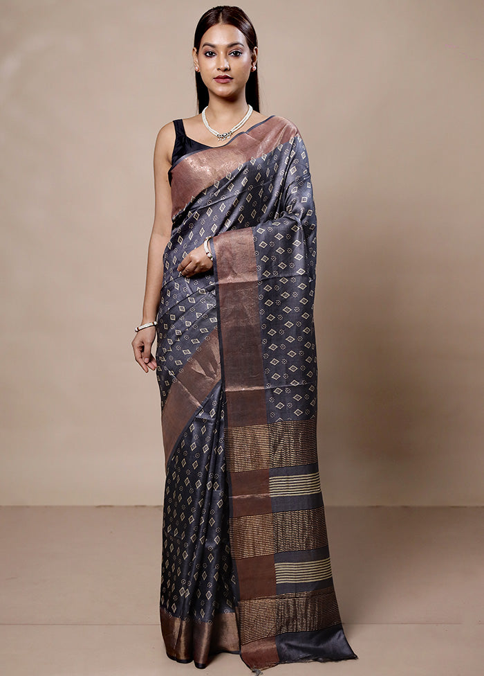 Grey Tussar Silk Saree With Blouse Piece Cheap Professional