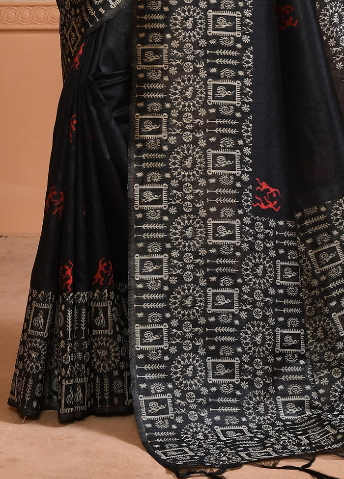 Black Spun Silk Saree With Blouse Piece Outlet Online Shop