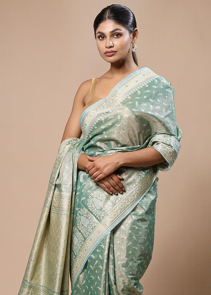 Green Tissue Silk Saree With Blouse Piece Buy Cheap With Credit Card