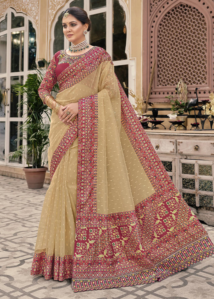 Cream Spun Silk Saree With Blouse Piece Marketable For Sale