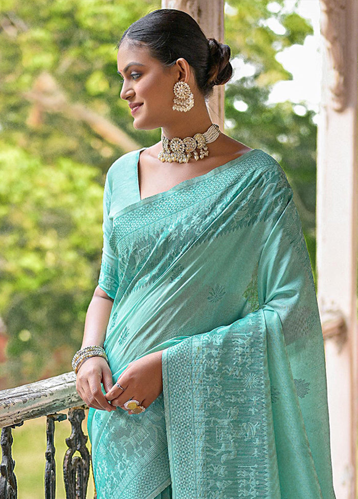 Sea Green Spun Silk Saree With Blouse Piece Pay With Paypal Cheap Online