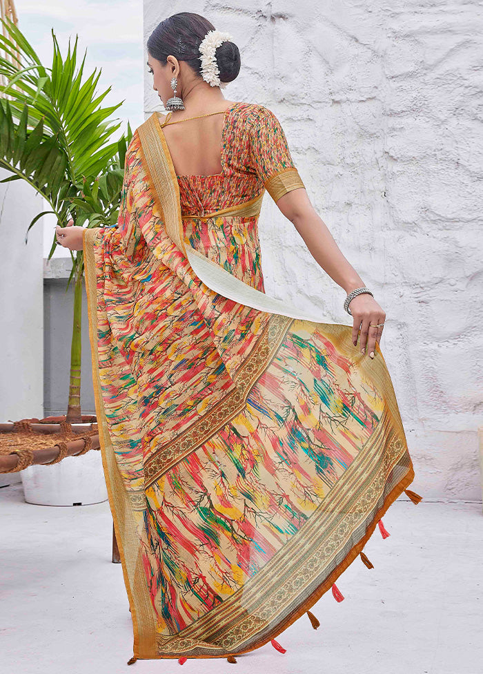 Mustard Linen Silk Saree With Blouse Piece Discount Online Online