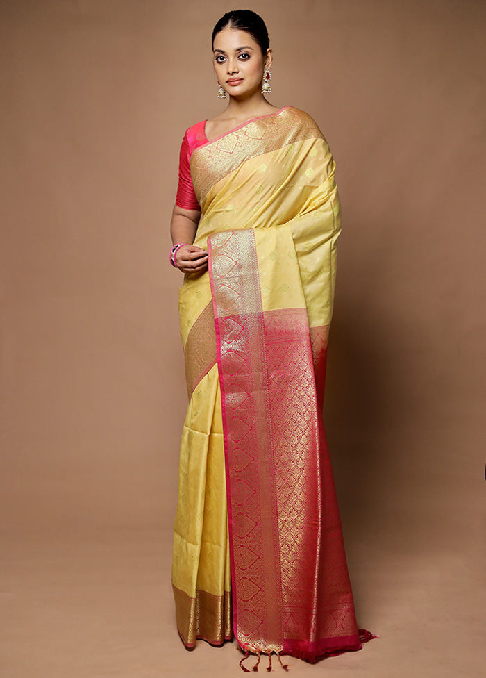 Cream Kanjivaram Silk Saree With Blouse Piece Cheap Online Store Manchester