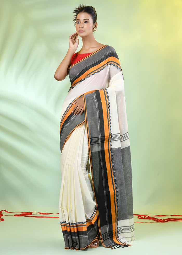 Off White Cotton Saree With Blouse Piece Cheap Sale Geniue Stockist