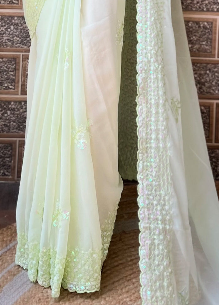 Pista Green Georgette Saree With Blouse Piece Discount Nicekicks