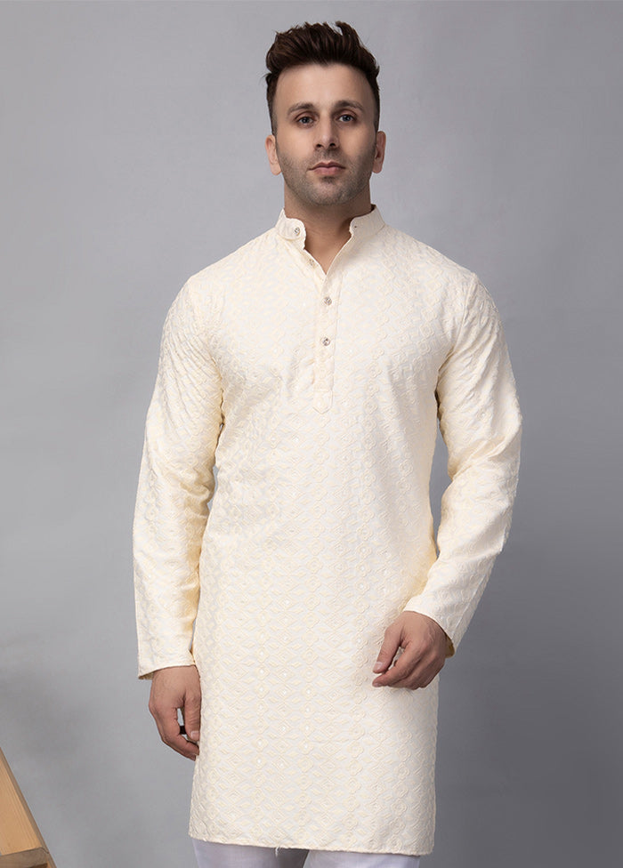 2 Pc Cream Viscose Kurta Pajama Set Discount Eastbay