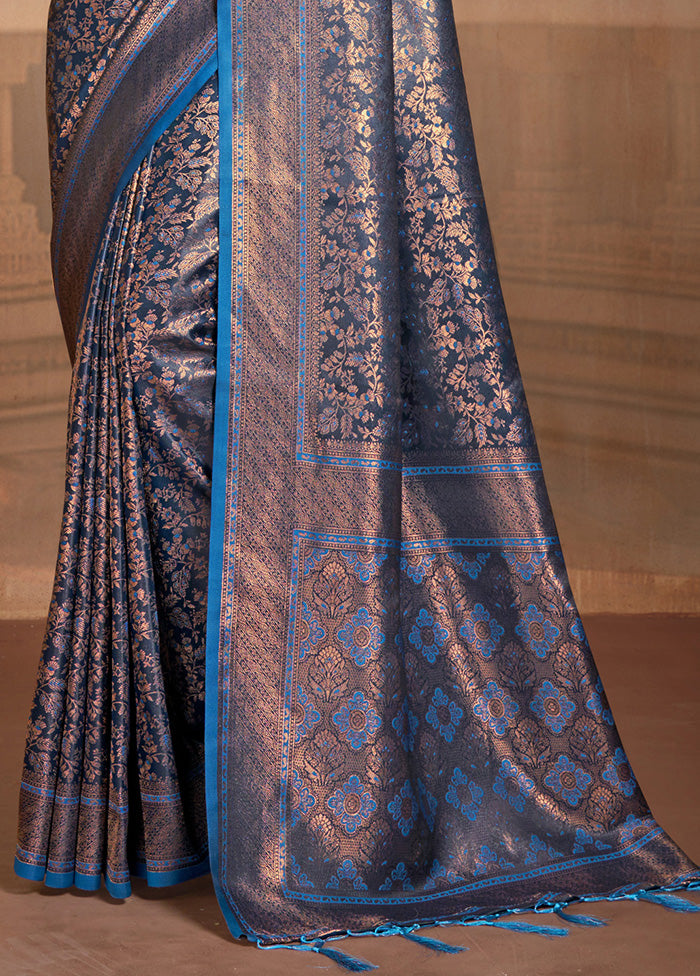 Blue Spun Silk Saree With Blouse Piece Clearance Shop