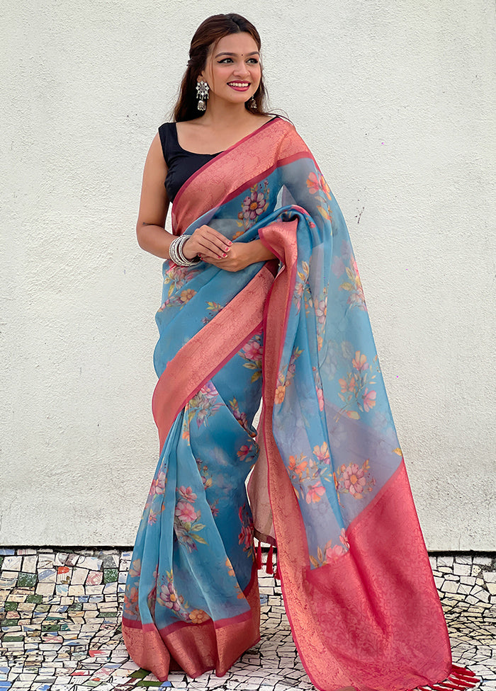 Blue Spun Silk Saree With Blouse Piece Buy Cheap Great Deals