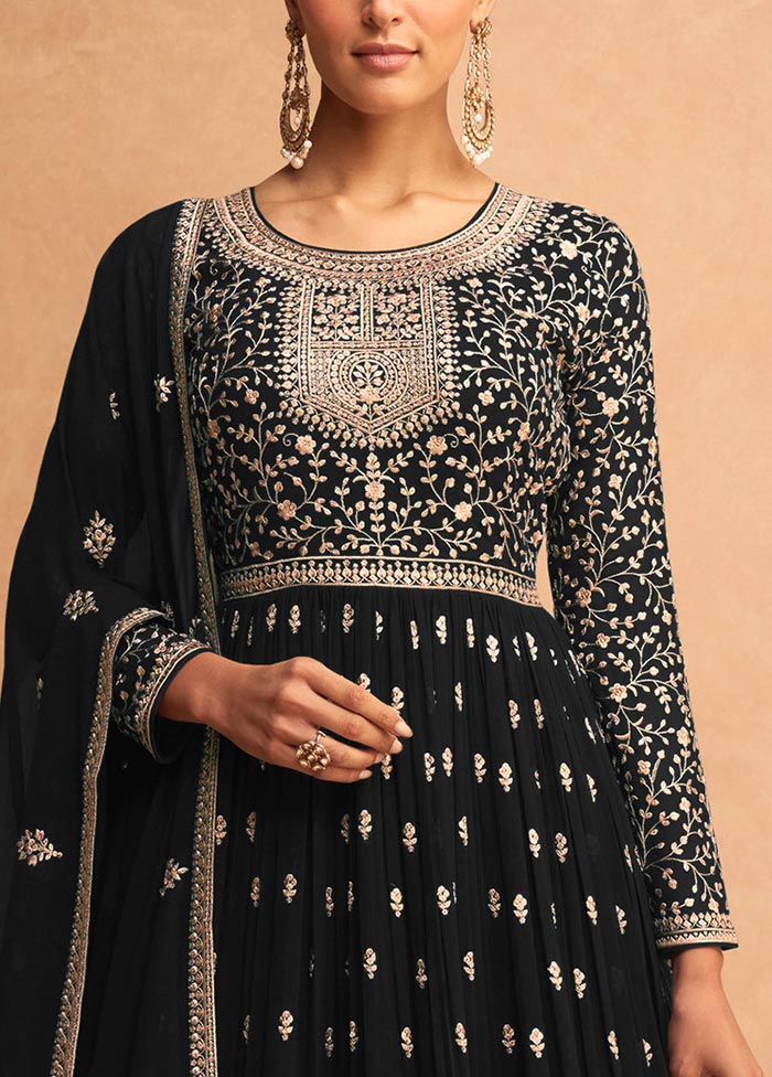 3 Pc Black Semi Stitched Georgette Suit Set Online Shop From China