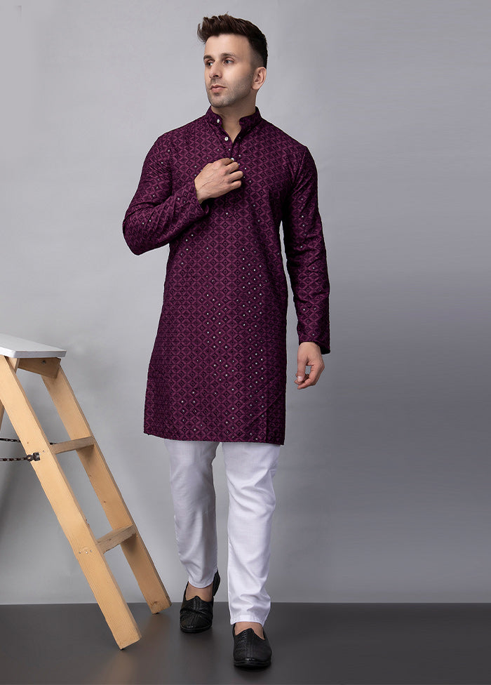 2 Pc Purple Viscose Kurta Pajama Set Cheap Sale Online Online