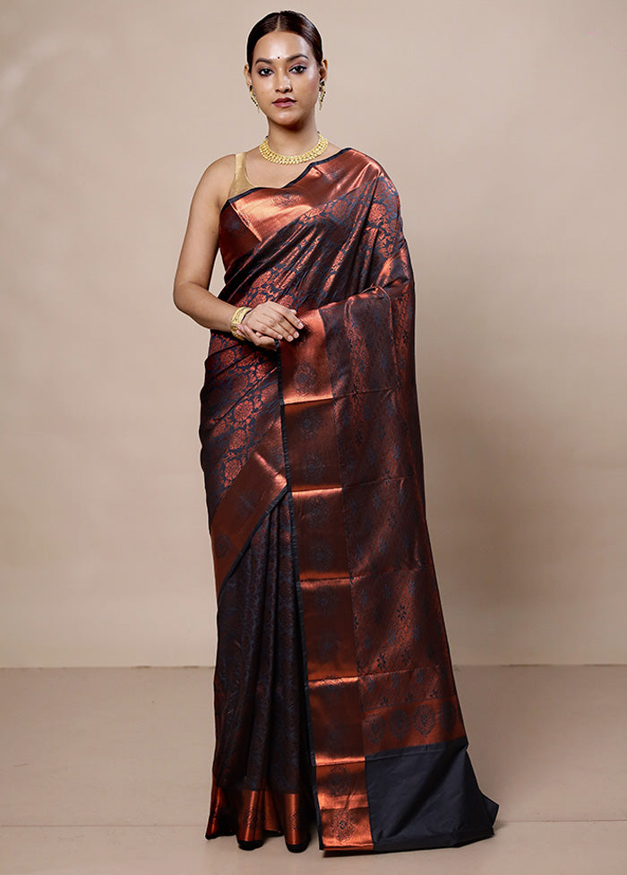 Black Kanjivaram Silk Saree With Blouse Piece Cheap Sale Sale