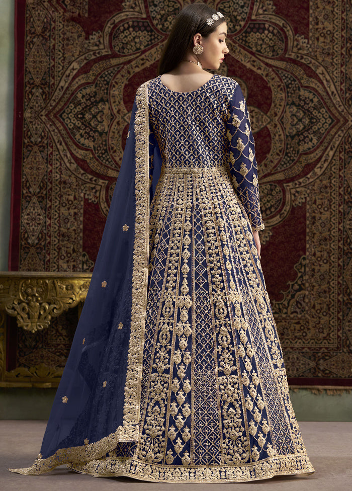 Blue Semi Stitched Net Dupatta Indian Dress Free Shipping 100% Guaranteed